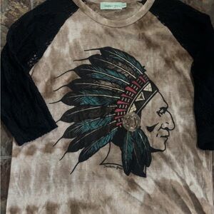 Southern Grace Taupe Washed Crewneck Tee with Mint Label